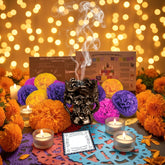 Day of the Dead Ofrenda Kit with Copalera , Copal Resin, Flowers, Doilies, and Guides.