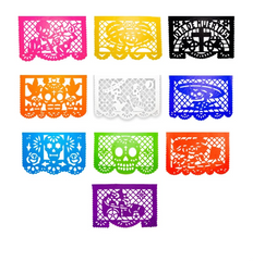 Día de los Muertos Garland "Papel Picado" Tissue paper Banner with Flags and doillies for your Ofrenda