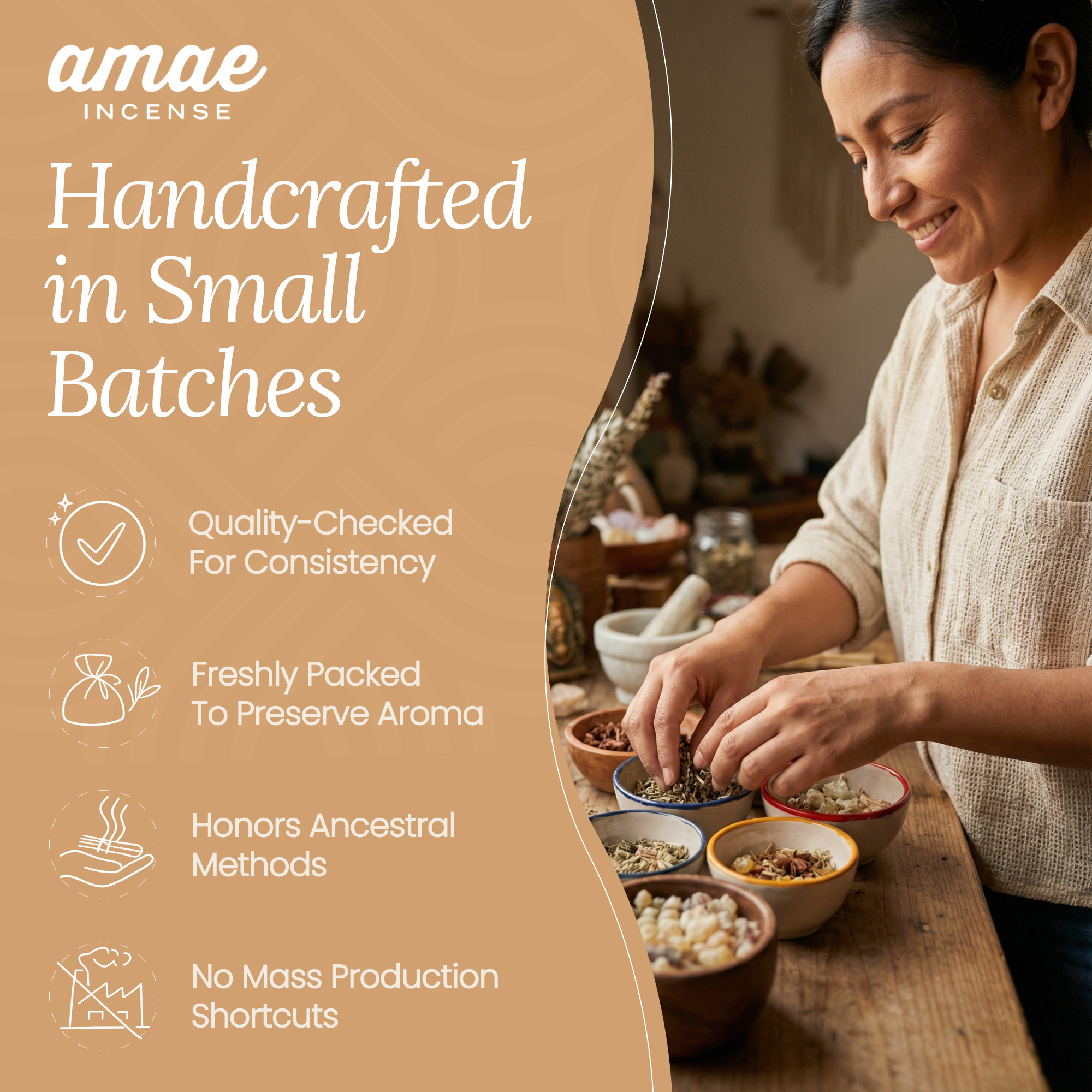 Amae Incense Original Herbs Resin & Essences Mix - Premium Frankincense Resin, Pure Sandalwood Essence, & Kosher Herbs - Manifest Abundance