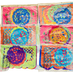 Día de los Muertos Garland "Papel Picado" Tissue paper Banner with Flags and doillies for your Ofrenda