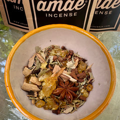 Amae Incense Original Herbs Resin & Essences Mix - Premium Frankincense Resin, Pure Sandalwood Essence, & Kosher Herbs - Manifest Abundance