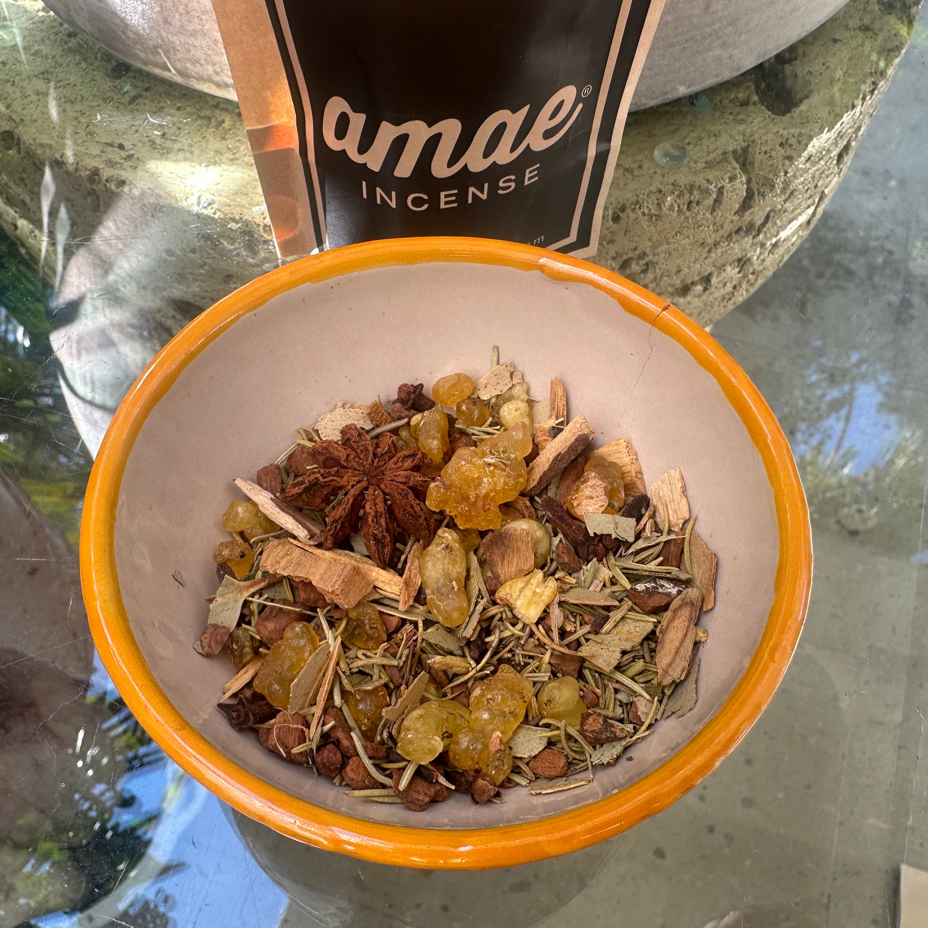Amae Incense Original Herbs Resin & Essences Mix - Premium Frankincense Resin, Pure Sandalwood Essence, & Kosher Herbs - Manifest Abundance