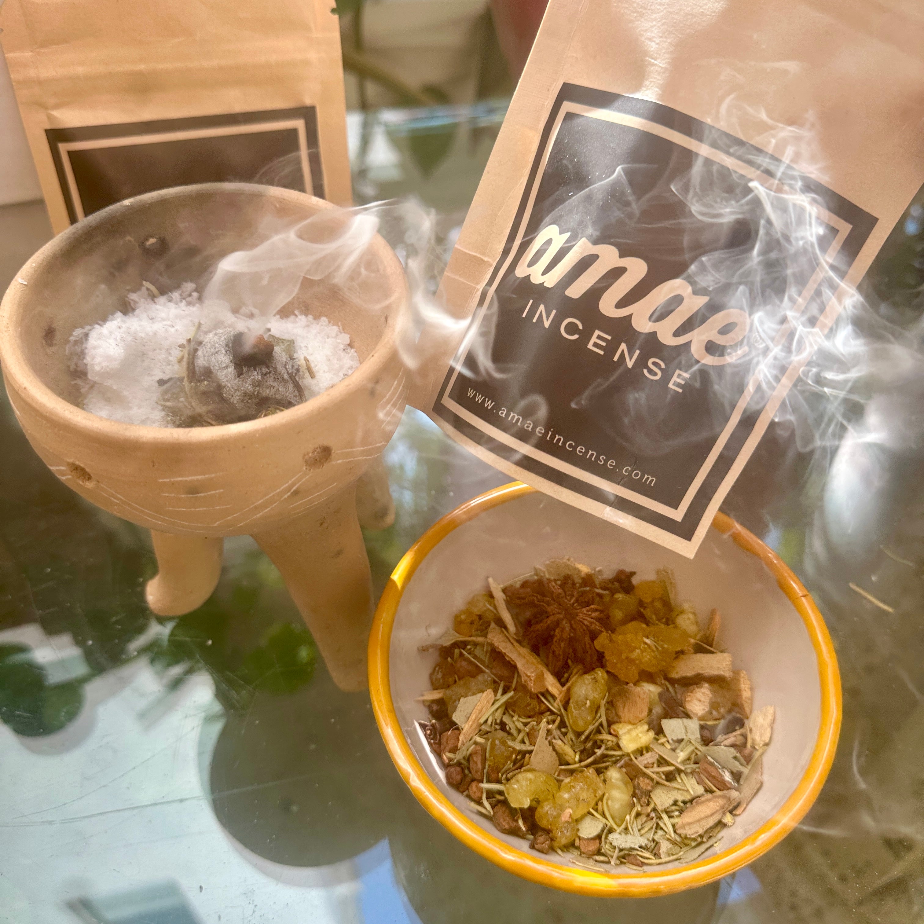 Amae Incense Original Herbs Resin & Essences Mix - Premium Frankincense Resin, Pure Sandalwood Essence, & Kosher Herbs - Manifest Abundance
