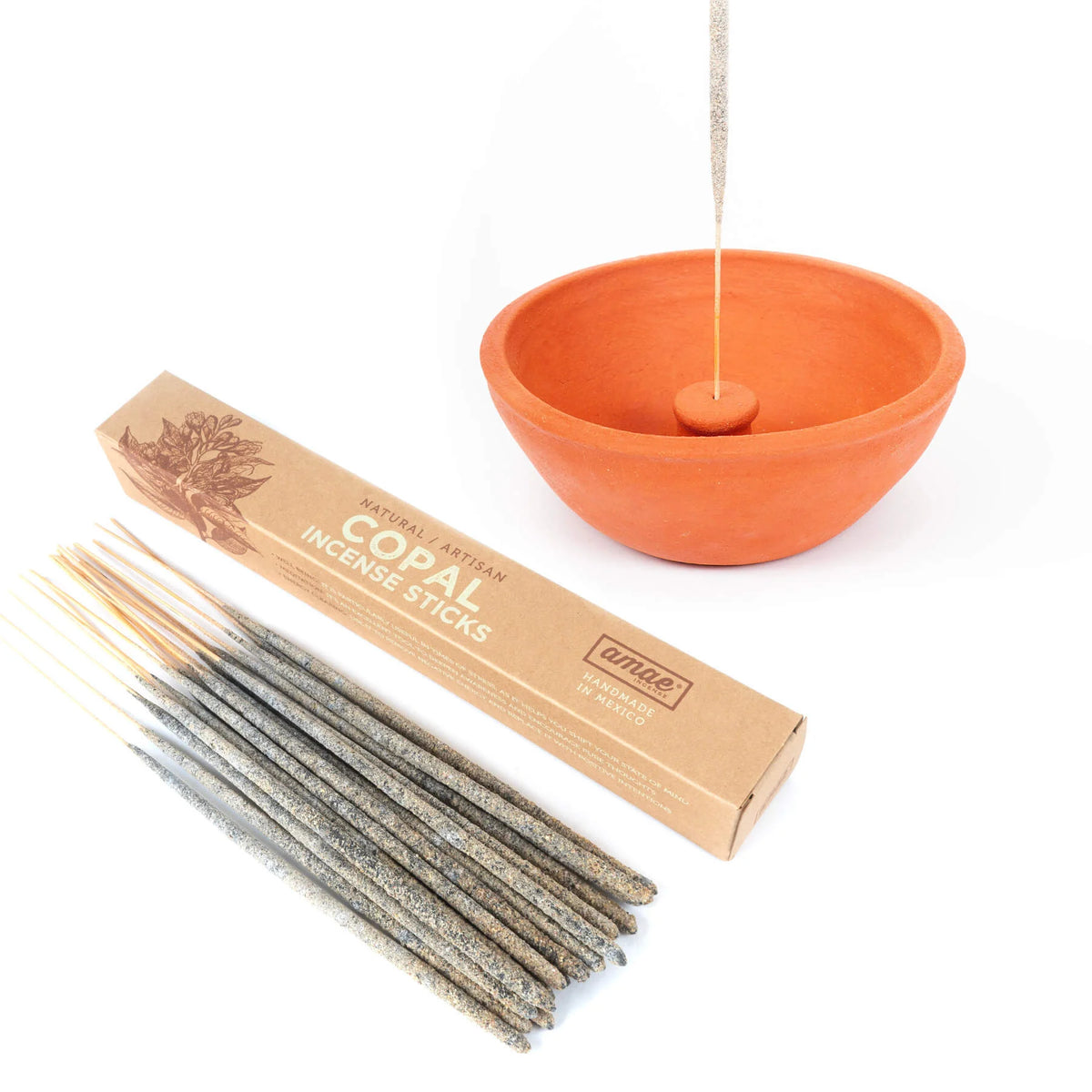 FREE Terracotta Natural-Clay Incense Stick Holder & Premium Mayan Copal Incense - Kit Set