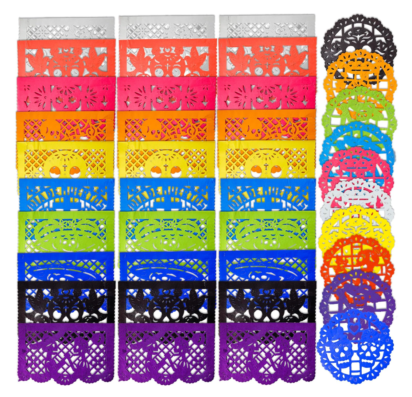 Día de los Muertos Garland "Papel Picado" Tissue paper Banner with Flags and doillies for your Ofrenda