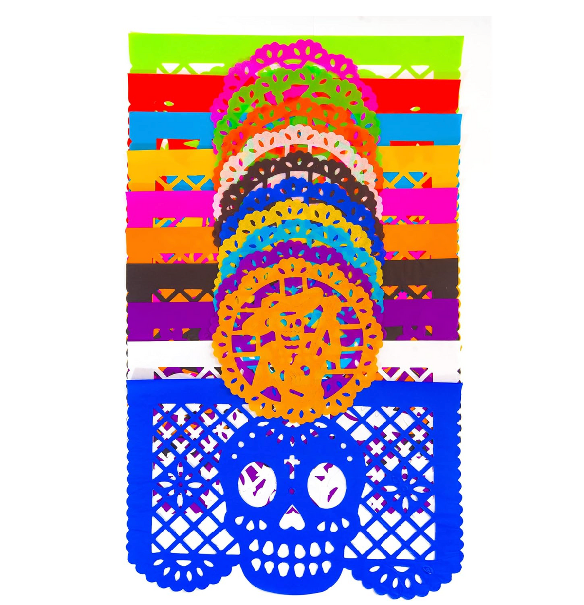 Día de los Muertos Garland "Papel Picado" Tissue paper Banner with Flags and doillies for your Ofrenda