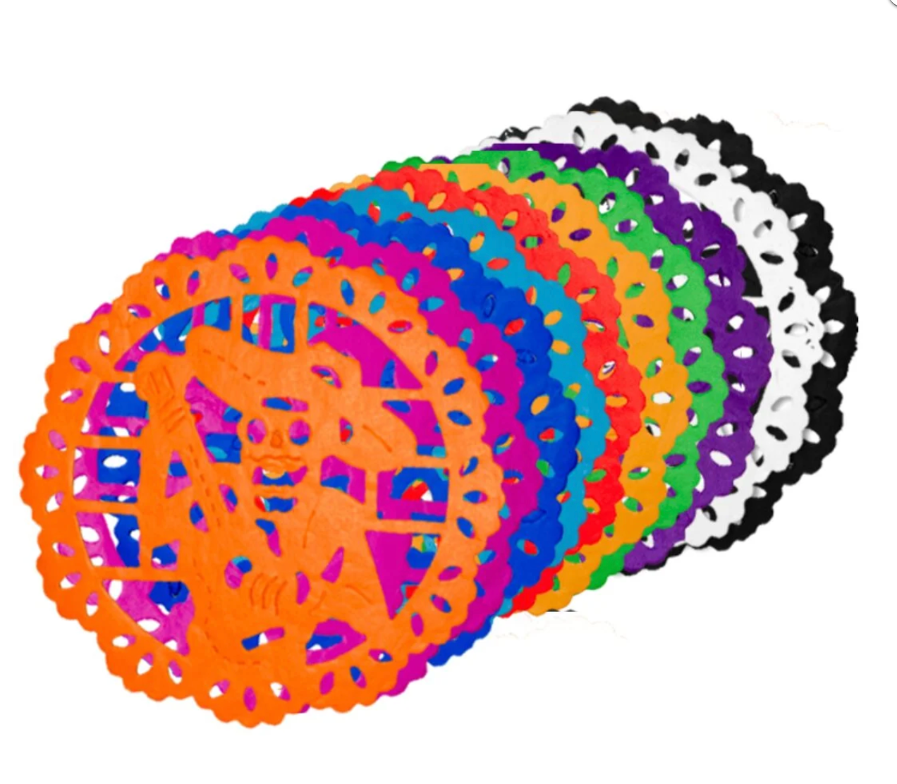Día de los Muertos Garland "Papel Picado" Tissue paper Banner with Flags and doillies for your Ofrenda